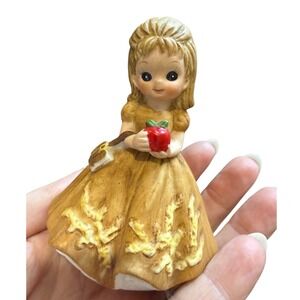George Good 1974 Josef Originals Sticker Figurine School Girl Apple Ceramic 3.5"